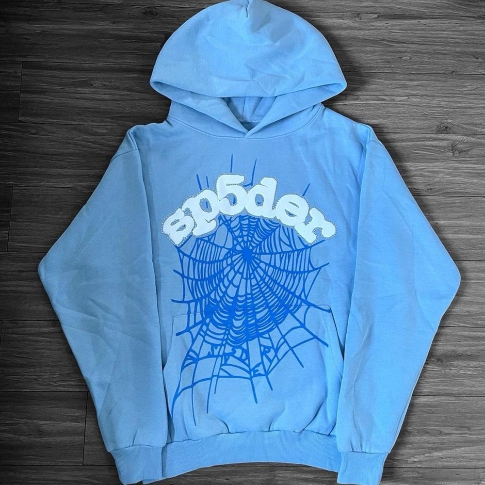 Sp5der hoodie worldwide blue small